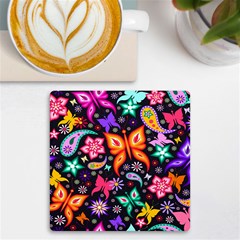 Floral Butterflies Uv Print Square Tile Coaster  by nateshop