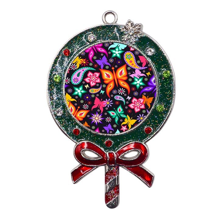 Floral Butterflies Metal X Mas Lollipop with Crystal Ornament