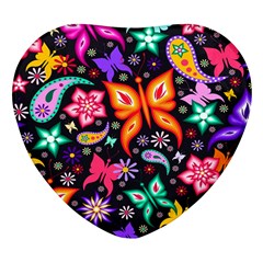 Floral Butterflies Heart Glass Fridge Magnet (4 Pack) by nateshop