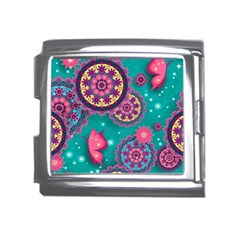 Floral Pattern, Abstract, Colorful, Flow Mega Link Italian Charm (18mm) by nateshop