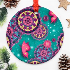 Floral Pattern, Abstract, Colorful, Flow Round Ornament (two Sides) by nateshop