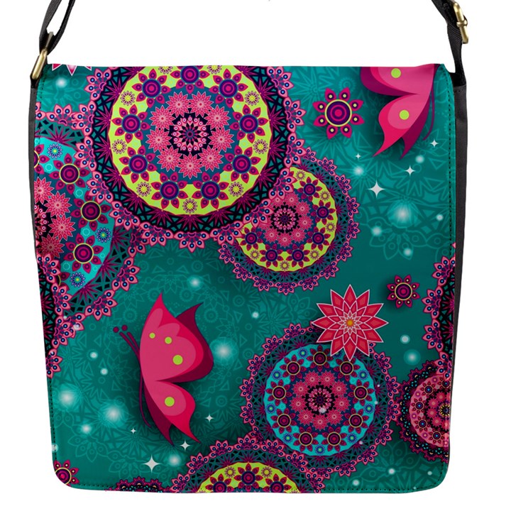 Floral Pattern, Abstract, Colorful, Flow Flap Closure Messenger Bag (S)