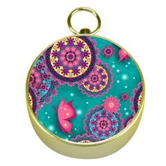 Floral Pattern, Abstract, Colorful, Flow Gold Compasses by nateshop