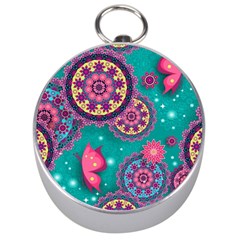 Floral Pattern, Abstract, Colorful, Flow Silver Compasses by nateshop