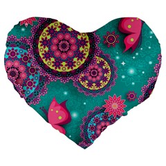 Floral Pattern, Abstract, Colorful, Flow Large 19  Premium Flano Heart Shape Cushions by nateshop