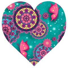 Floral Pattern, Abstract, Colorful, Flow Wooden Puzzle Heart by nateshop