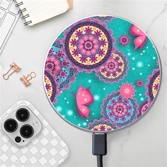 Floral Pattern, Abstract, Colorful, Flow Wireless Fast Charger(white) by nateshop