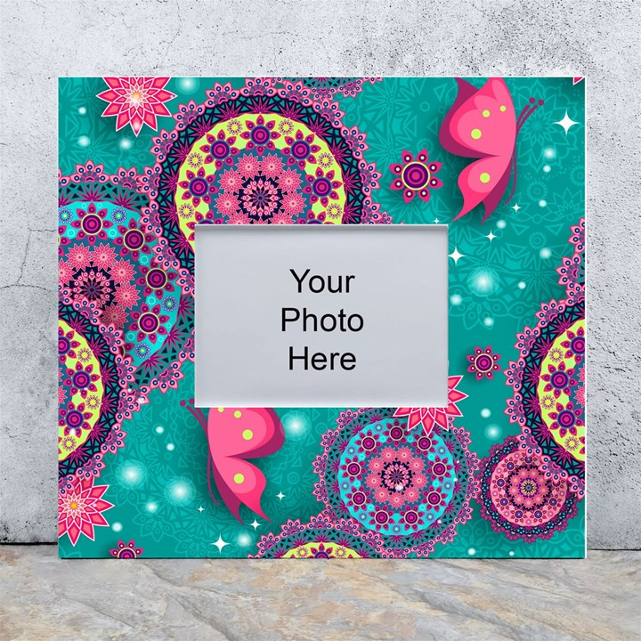 Floral Pattern, Abstract, Colorful, Flow White Wall Photo Frame 5  x 7 