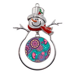 Floral Pattern, Abstract, Colorful, Flow Metal Snowman Ornament