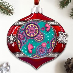 Floral Pattern, Abstract, Colorful, Flow Metal Snowflake And Bell Red Ornament by nateshop