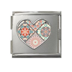 Flowers Pattern, Abstract, Art, Colorful Mega Link Heart Italian Charm (18mm) by nateshop