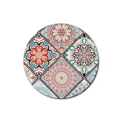 Flowers Pattern, Abstract, Art, Colorful Rubber Round Coaster (4 Pack) by nateshop