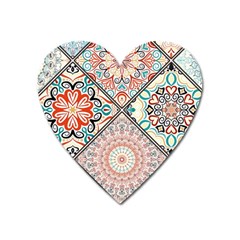 Flowers Pattern, Abstract, Art, Colorful Heart Magnet by nateshop