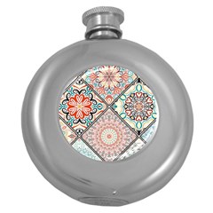 Flowers Pattern, Abstract, Art, Colorful Round Hip Flask (5 Oz) by nateshop