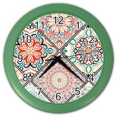 Flowers Pattern, Abstract, Art, Colorful Color Wall Clock by nateshop