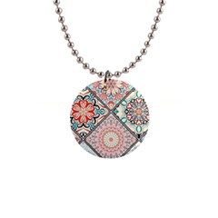 Flowers Pattern, Abstract, Art, Colorful 1  Button Necklace by nateshop