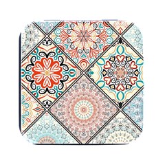 Flowers Pattern, Abstract, Art, Colorful Square Metal Box (black) by nateshop