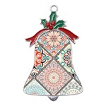 Flowers Pattern, Abstract, Art, Colorful Metal Holly Leaf Bell Ornament Front