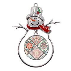 Flowers Pattern, Abstract, Art, Colorful Metal Snowman Ornament by nateshop