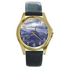 Majestic Clouds Landscape Round Gold Metal Watch by dflcprintsclothing