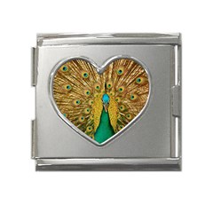 Peacock Feather Bird Peafowl Mega Link Heart Italian Charm (18mm) by Cemarart