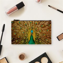 Peacock Feather Bird Peafowl Cosmetic Bag (small) by Cemarart