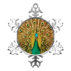 Peacock Feather Bird Peafowl Metal Small Snowflake Ornament by Cemarart