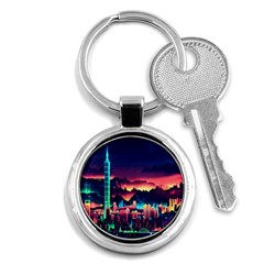 Cityscape Building Painting 3d City Illustration Key Chain (round) by Bedest