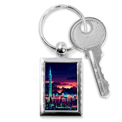 Cityscape Building Painting 3d City Illustration Key Chain (rectangle) by Bedest