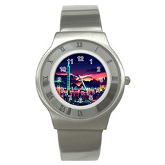 Cityscape Building Painting 3d City Illustration Stainless Steel Watch by Bedest