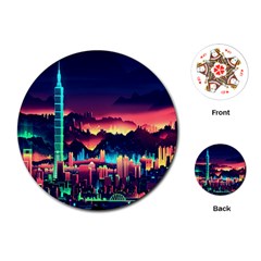 Cityscape Building Painting 3d City Illustration Playing Cards Single Design (round)