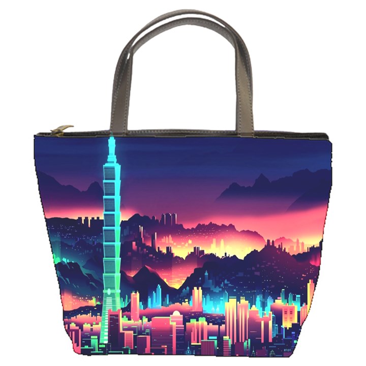 Cityscape Building Painting 3d City Illustration Bucket Bag