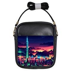 Cityscape Building Painting 3d City Illustration Girls Sling Bag by Bedest