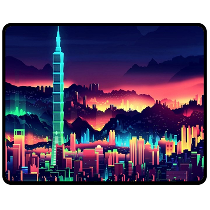 Cityscape Building Painting 3d City Illustration Fleece Blanket (Medium)