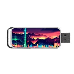 Cityscape Building Painting 3d City Illustration Portable Usb Flash (one Side) by Bedest