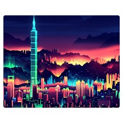 Cityscape Building Painting 3d City Illustration Two Sides Premium Plush Fleece Blanket (medium) by Bedest