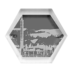 Cityscape Building Painting 3d City Illustration Hexagon Wood Jewelry Box by Bedest