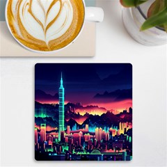 Cityscape Building Painting 3d City Illustration Uv Print Square Tile Coaster  by Bedest