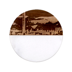 Cityscape Building Painting 3d City Illustration Classic Marble Wood Coaster (round)  by Bedest