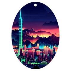 Cityscape Building Painting 3d City Illustration Uv Print Acrylic Ornament Oval