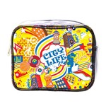 Colorful City Life Horizontal Seamless Pattern Urban City Mini Toiletries Bag (One Side) Front