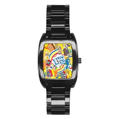 Colorful City Life Horizontal Seamless Pattern Urban City Stainless Steel Barrel Watch by Bedest