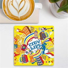 Colorful City Life Horizontal Seamless Pattern Urban City Uv Print Square Tile Coaster  by Bedest