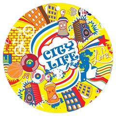 Colorful City Life Horizontal Seamless Pattern Urban City Uv Print Acrylic Ornament Round