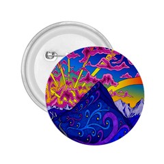 Blue And Purple Mountain Painting Psychedelic Colorful Lines 2 25  Buttons by Bedest