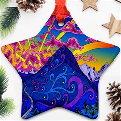 Blue And Purple Mountain Painting Psychedelic Colorful Lines Ornament (star) by Bedest