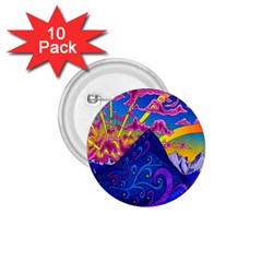 Blue And Purple Mountain Painting Psychedelic Colorful Lines 1 75  Buttons (10 Pack) by Bedest