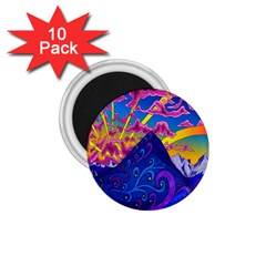 Blue And Purple Mountain Painting Psychedelic Colorful Lines 1 75  Magnets (10 Pack)  by Bedest