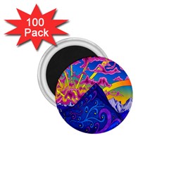 Blue And Purple Mountain Painting Psychedelic Colorful Lines 1 75  Magnets (100 Pack)  by Bedest