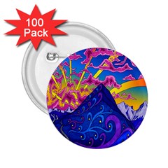 Blue And Purple Mountain Painting Psychedelic Colorful Lines 2 25  Buttons (100 Pack)  by Bedest